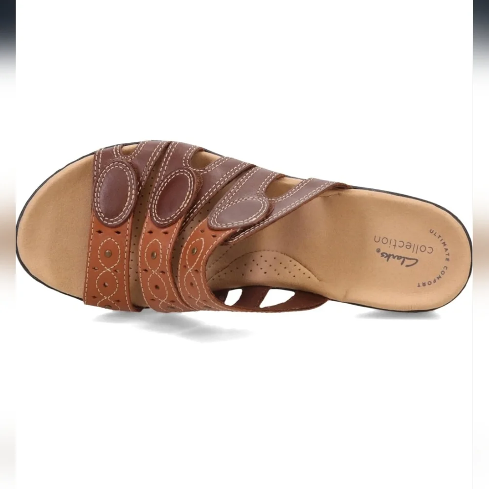 NWOB Clarks Leisa Cacti Q Triple Strap Slide Sandals Brown Multi Size‎ 8.5